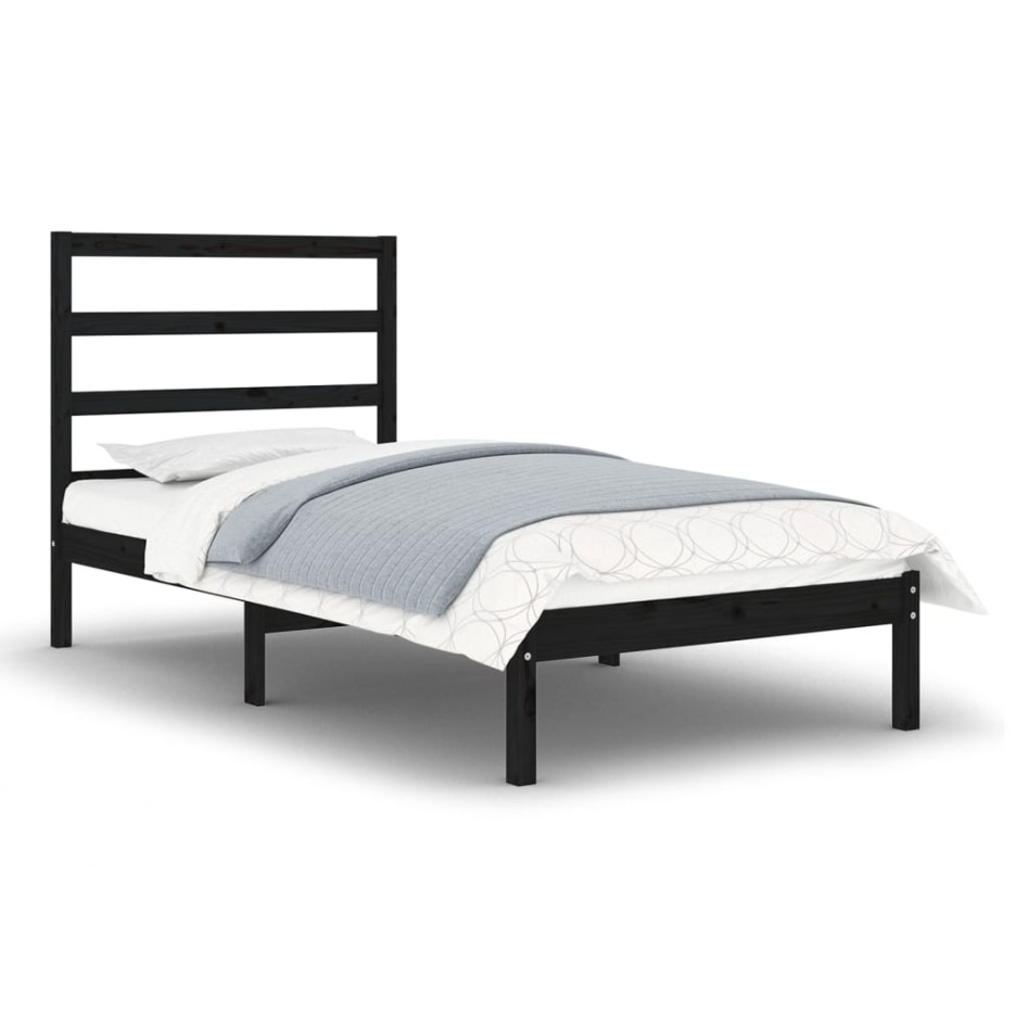 Estructura de cama madera maciza individual negra 75x190