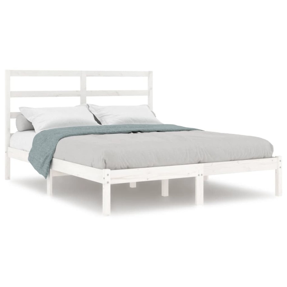 Estructura de cama doble pequeña madera maciza blanca