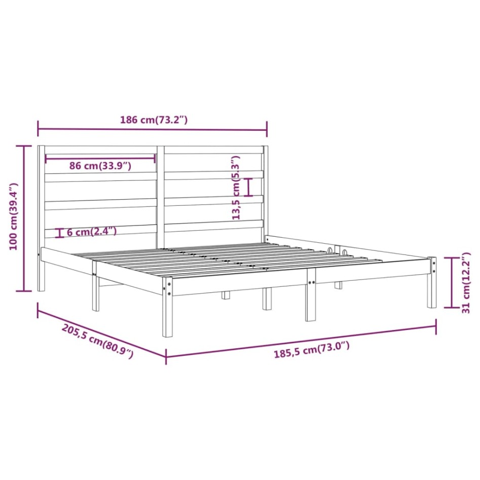Estructura de cama madera maciza negro Supe King 180x200