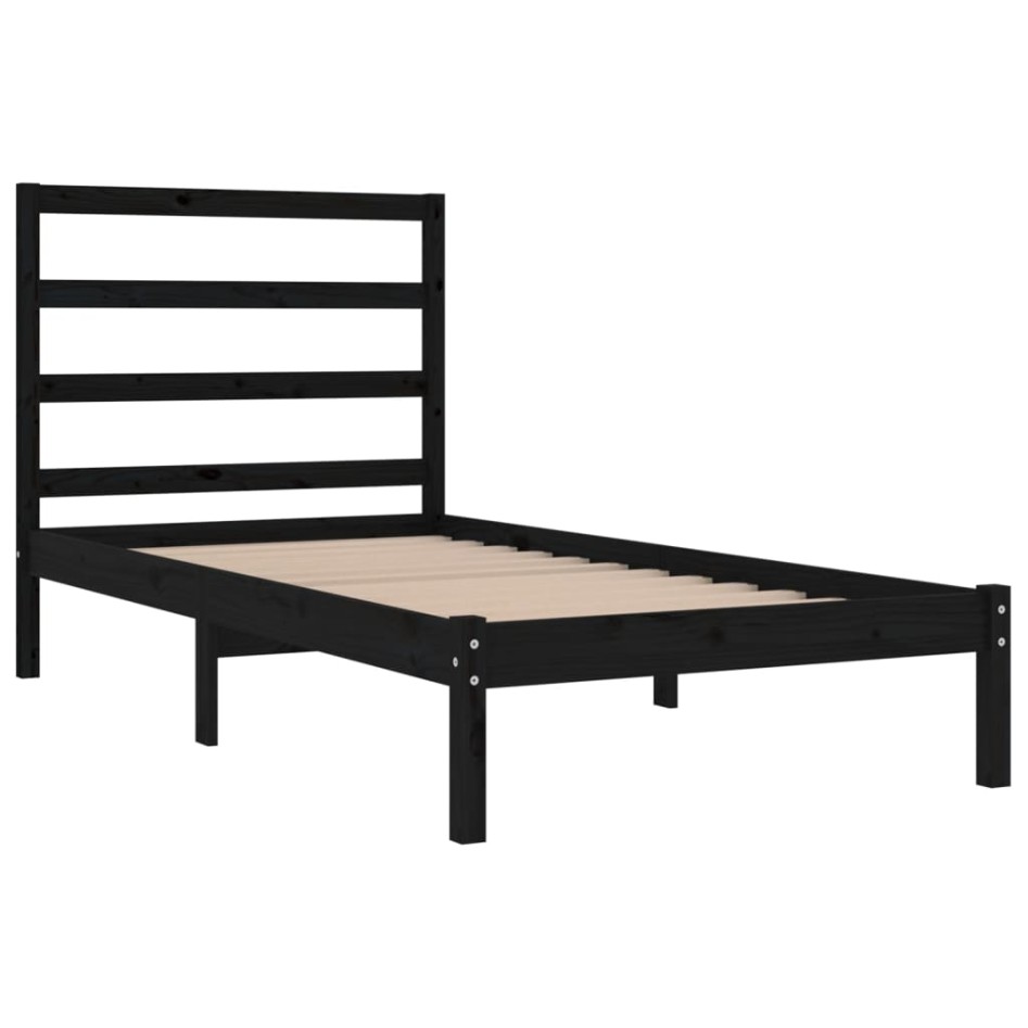 Estructura de cama madera maciza de pino negra 100x200