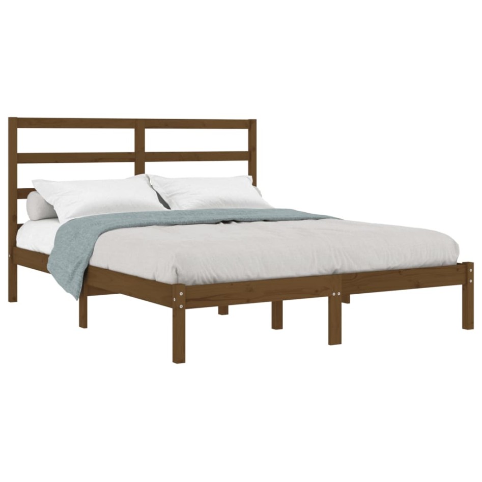 Estructura de cama madera maciza de pino marrón miel 120x200