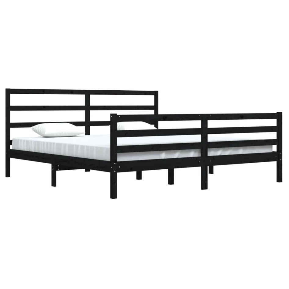 Estructura de cama de madera maciza de pino negra 200x200