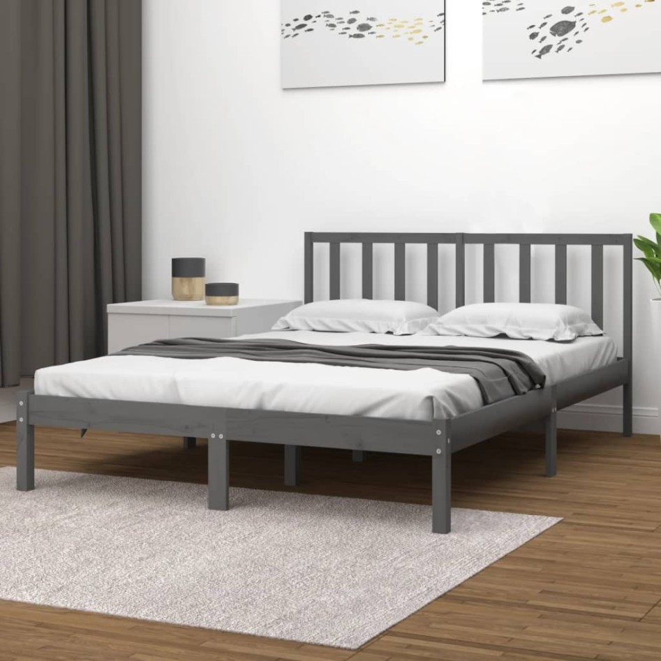 Estructura de cama de madera maciza de pino gris 200x200