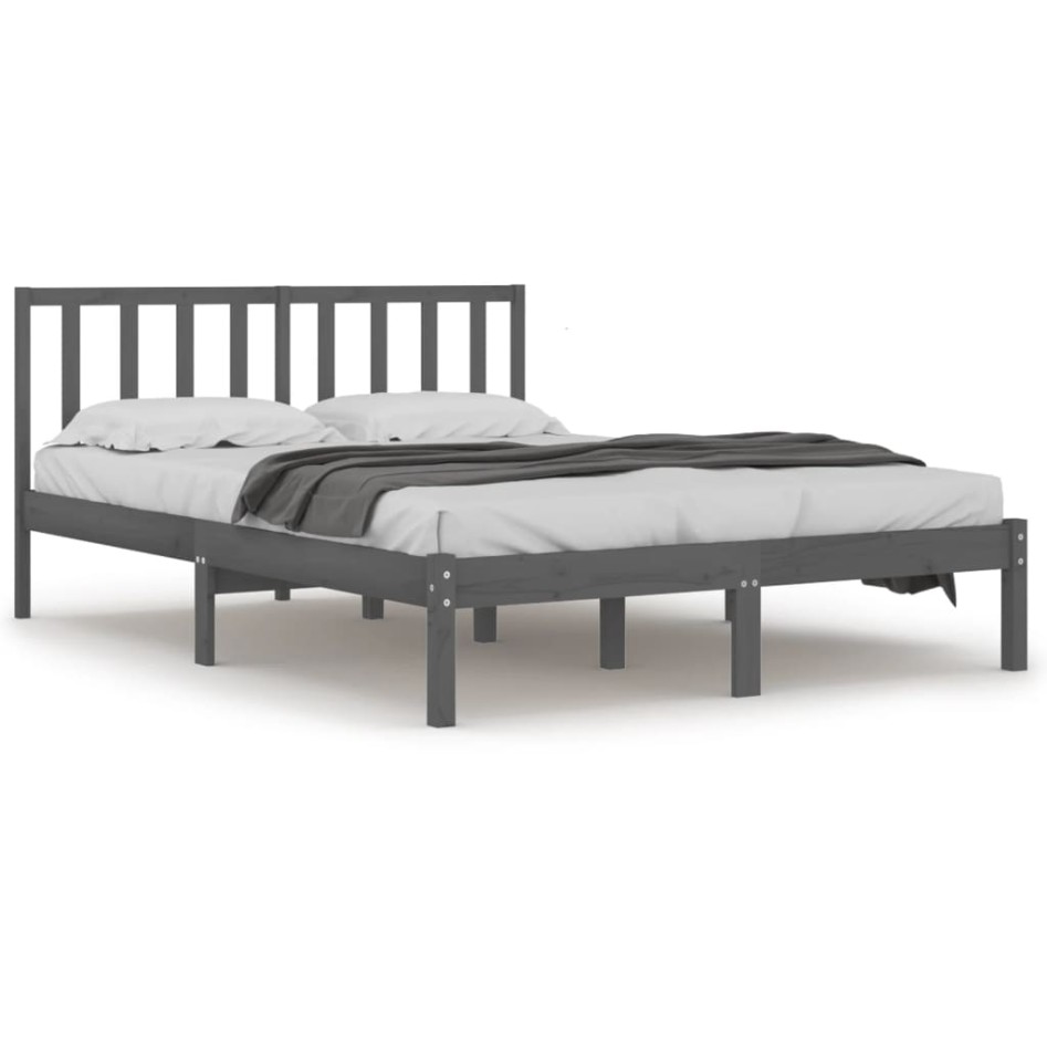 Estructura de cama de madera maciza de pino gris 200x200