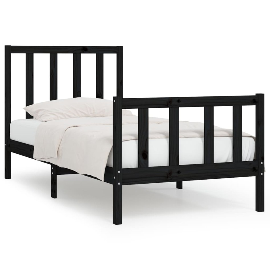 Estructura de cama madera maciza individual negra 75x190