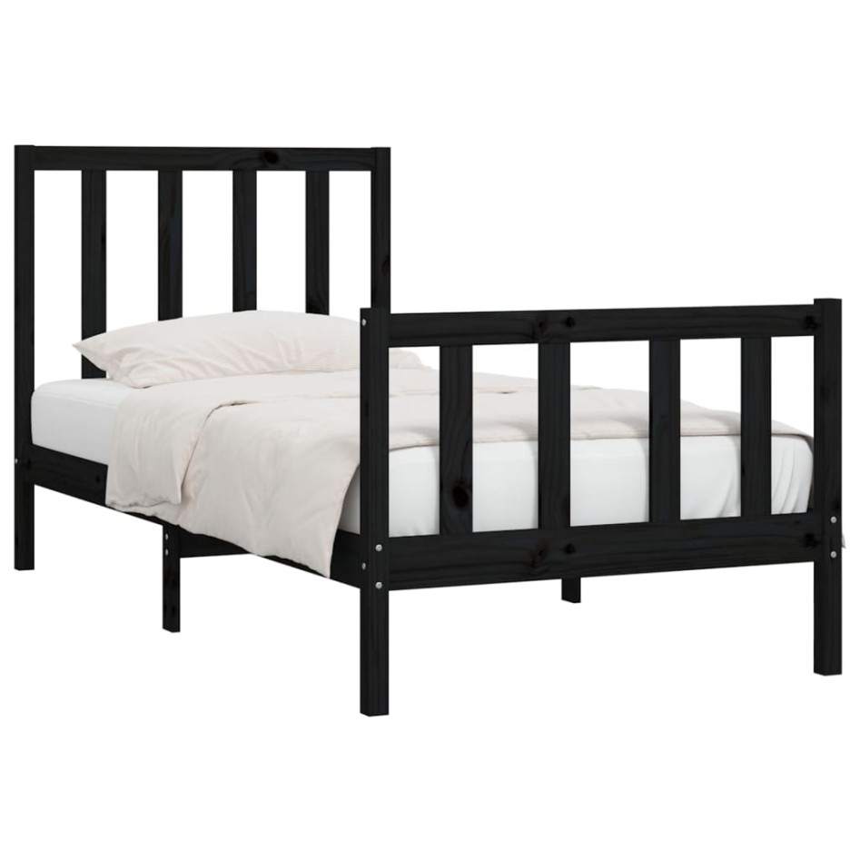 Estructura de cama madera maciza individual negra 75x190