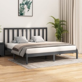 Estructura de cama de madera maciza de pino gris 200x200