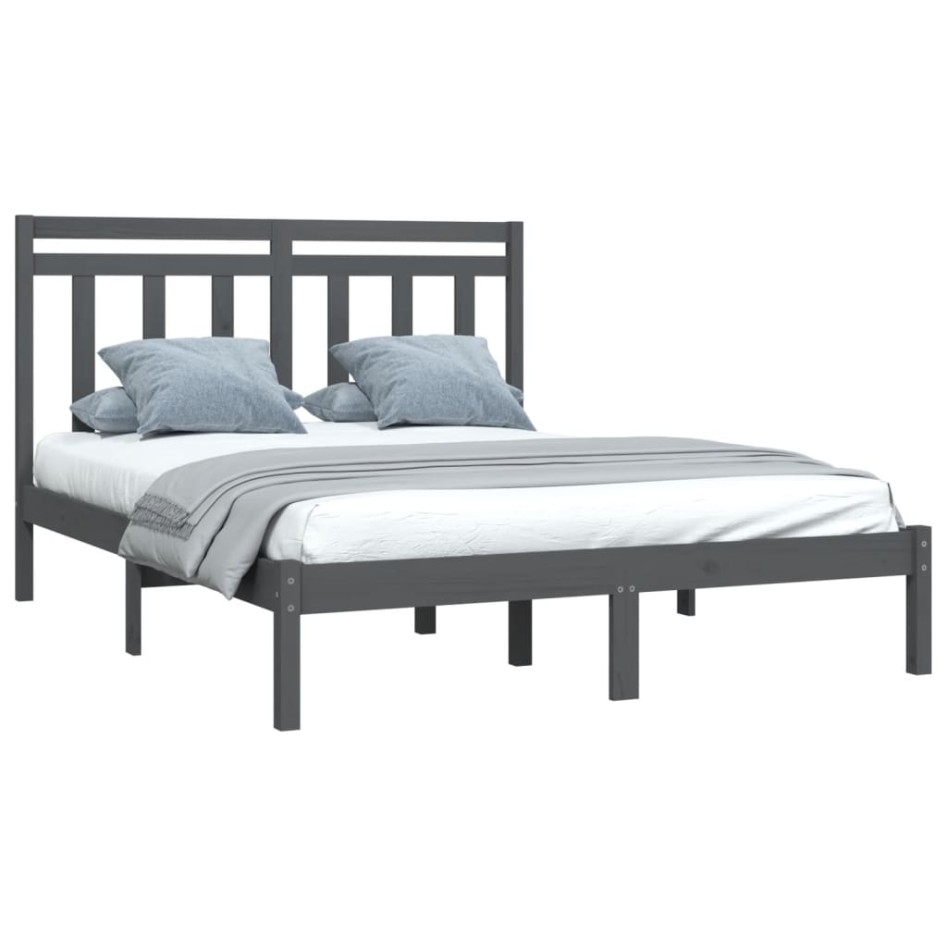Estructura de cama madera maciza gris doble 135x190