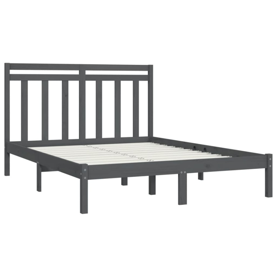 Estructura de cama madera maciza gris doble 135x190