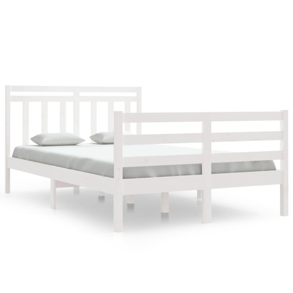 Estructura de cama doble pequeña madera maciza blanca