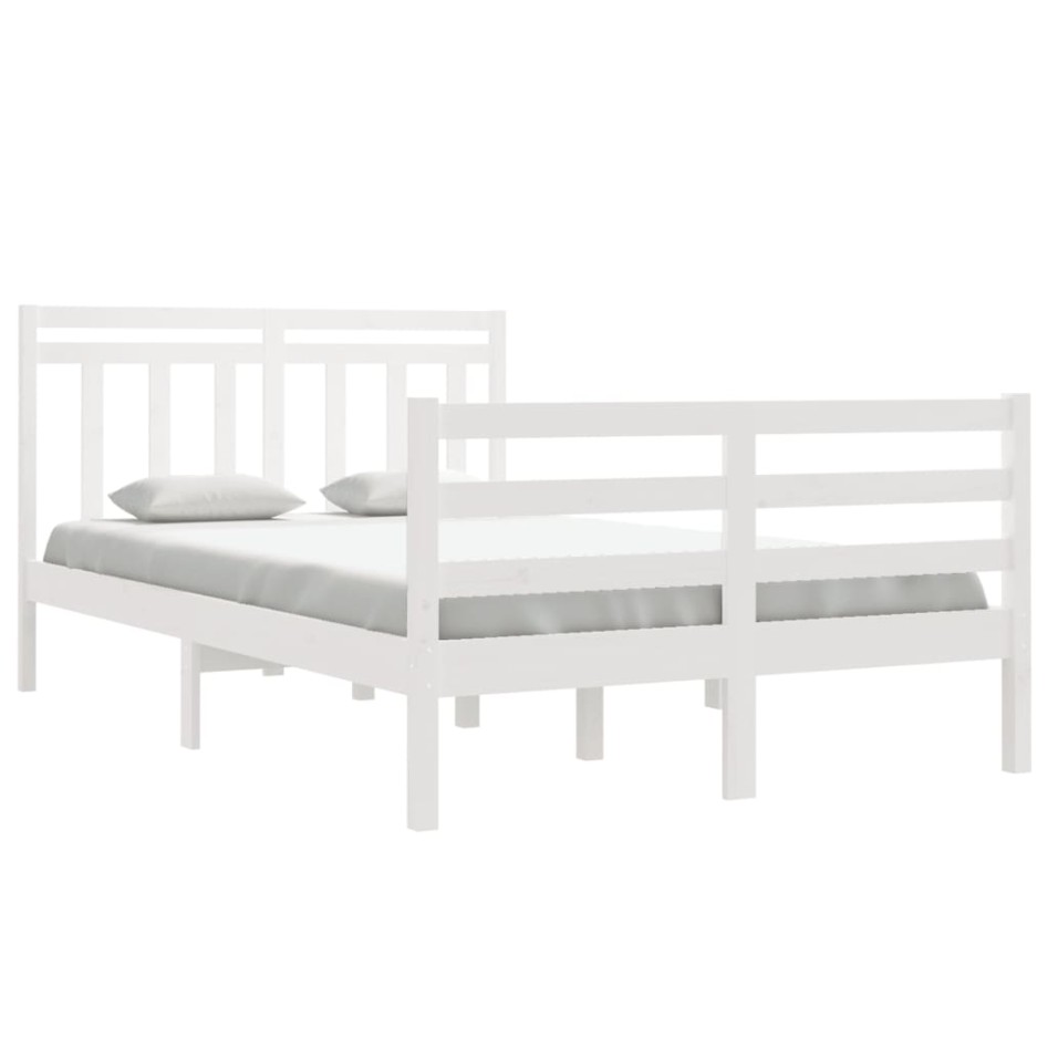 Estructura de cama doble pequeña madera maciza blanca