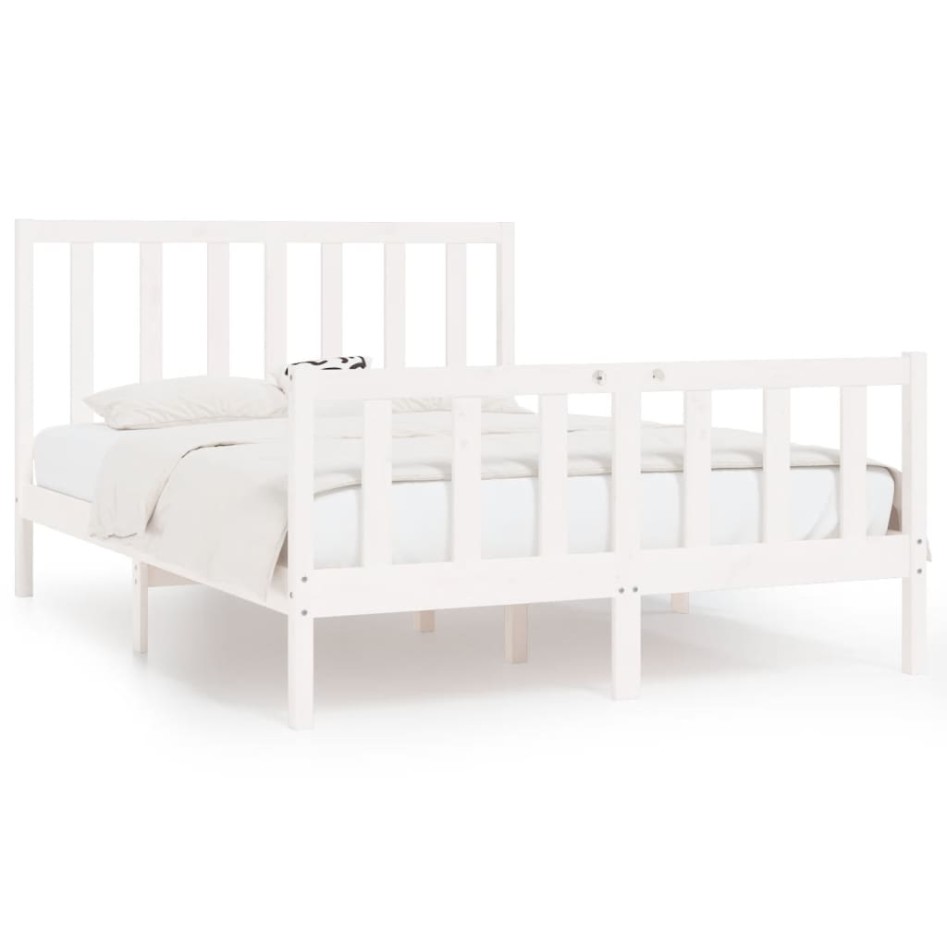 Estructura de cama doble pequeña madera maciza blanca