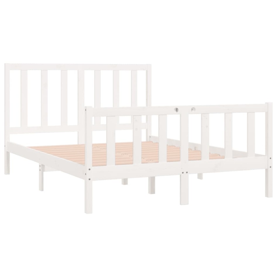 Estructura de cama doble pequeña madera maciza blanca