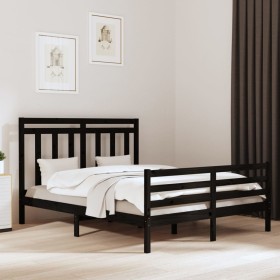 Estructura de cama de madera maciza de pino negra 160x200