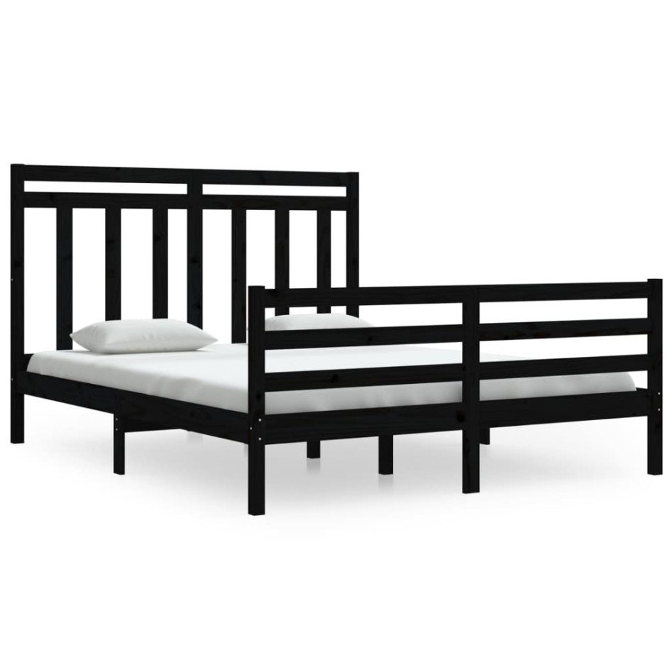 Estructura de cama de madera maciza de pino negra 160x200