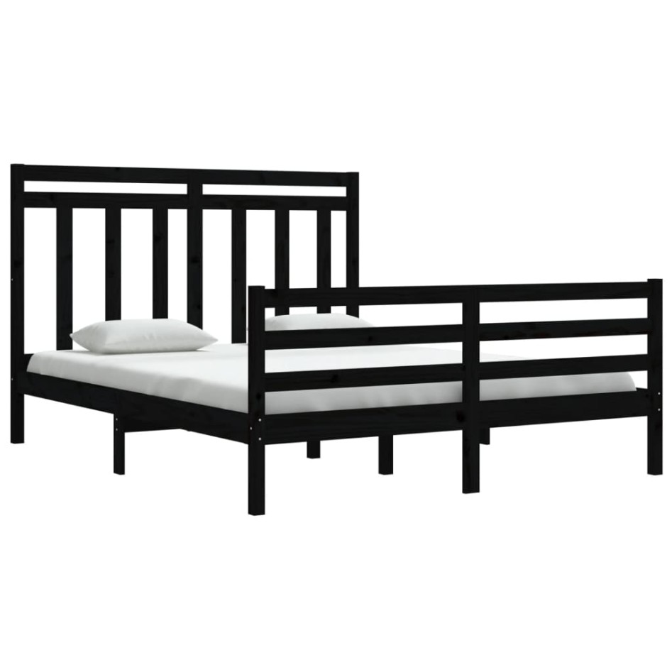 Estructura de cama de madera maciza de pino negra 160x200