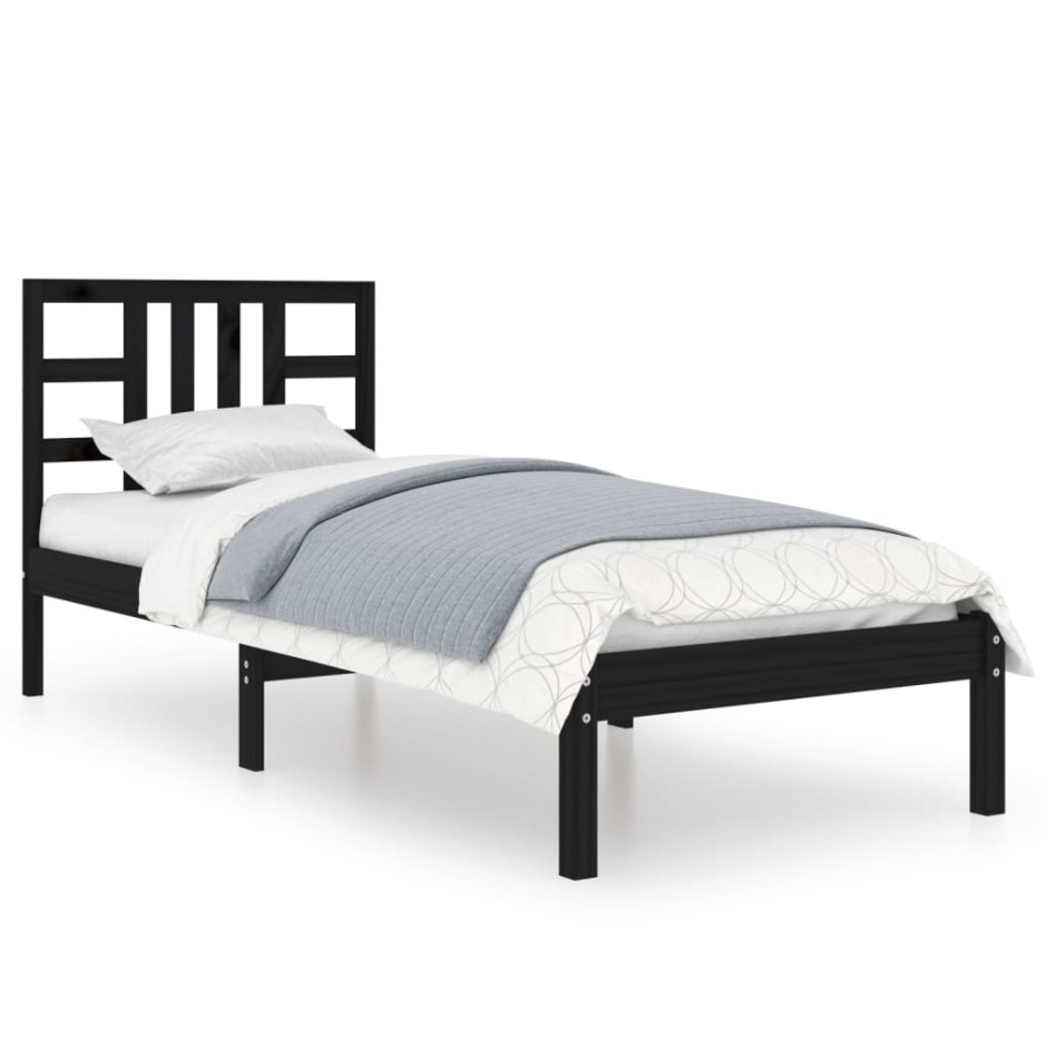 Estructura de cama madera maciza individual negra 75x190