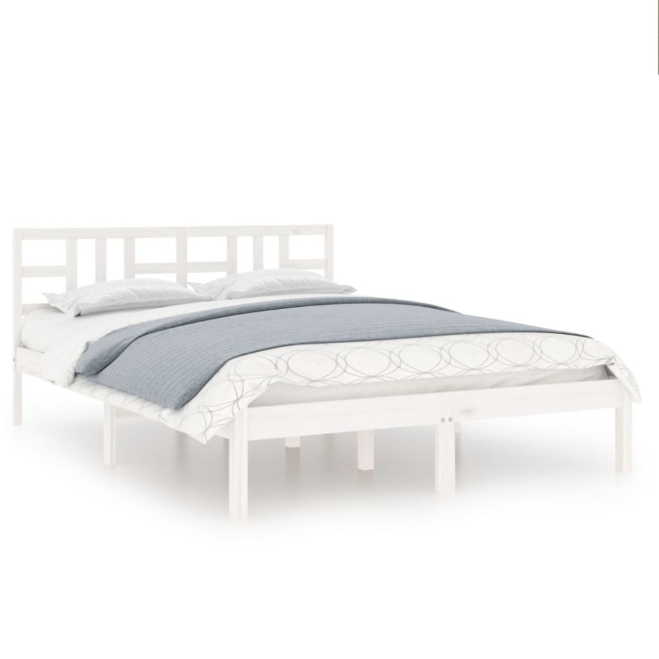 Estructura de cama de madera maciza blanca 135x190