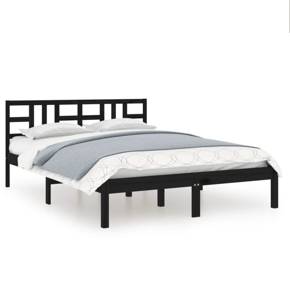 Estructura de cama madera maciza negro Supe King 180x200