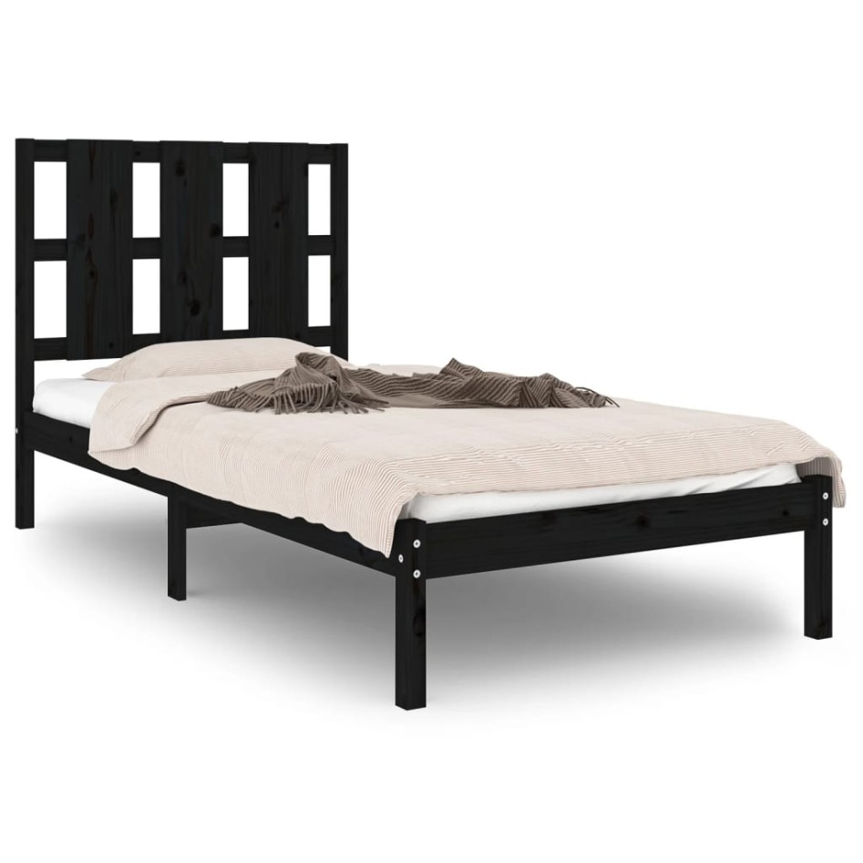 Estructura de cama madera maciza de pino negra 100x200