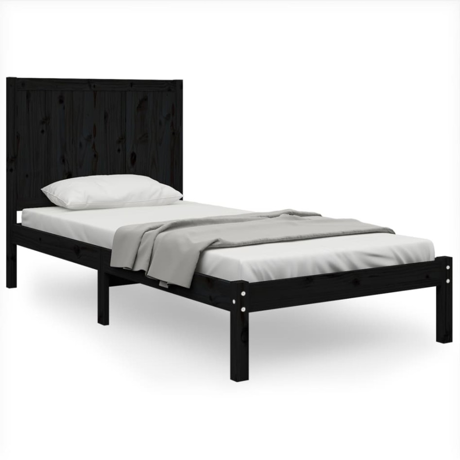 Estructura de cama madera maciza pino individual negro