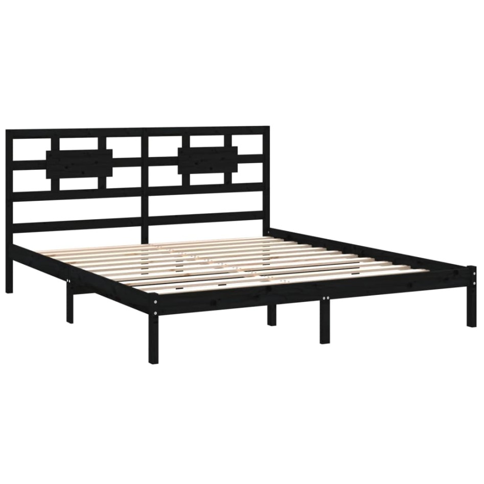 Estructura de cama madera maciza negro Supe King 180x200
