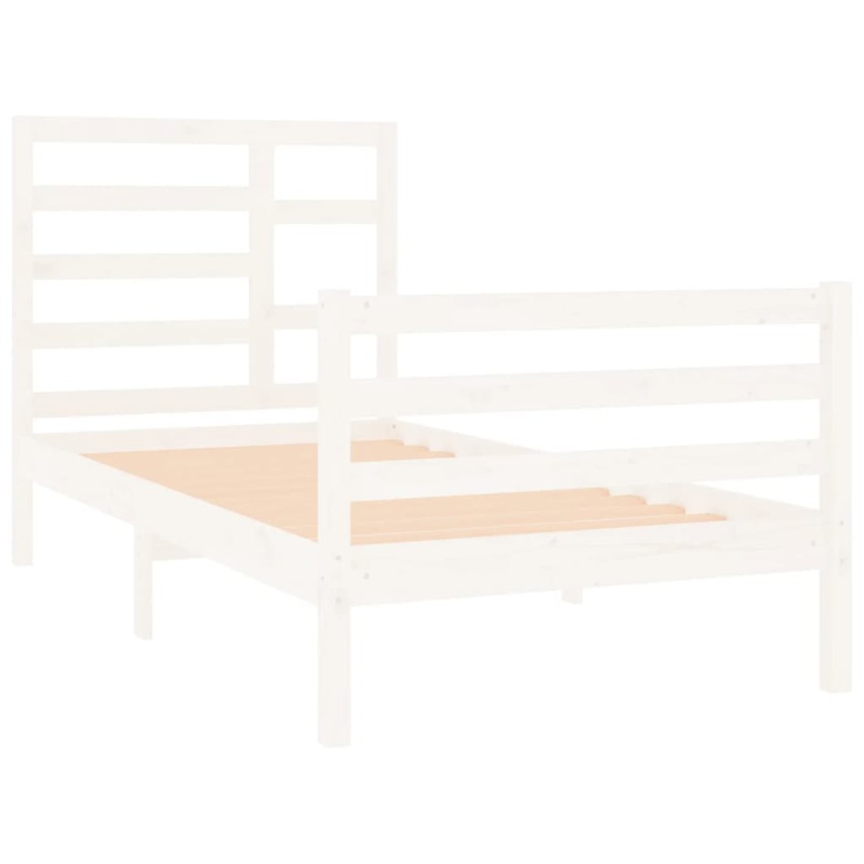 Estructura de cama individual madera maciza blanco 90x190
