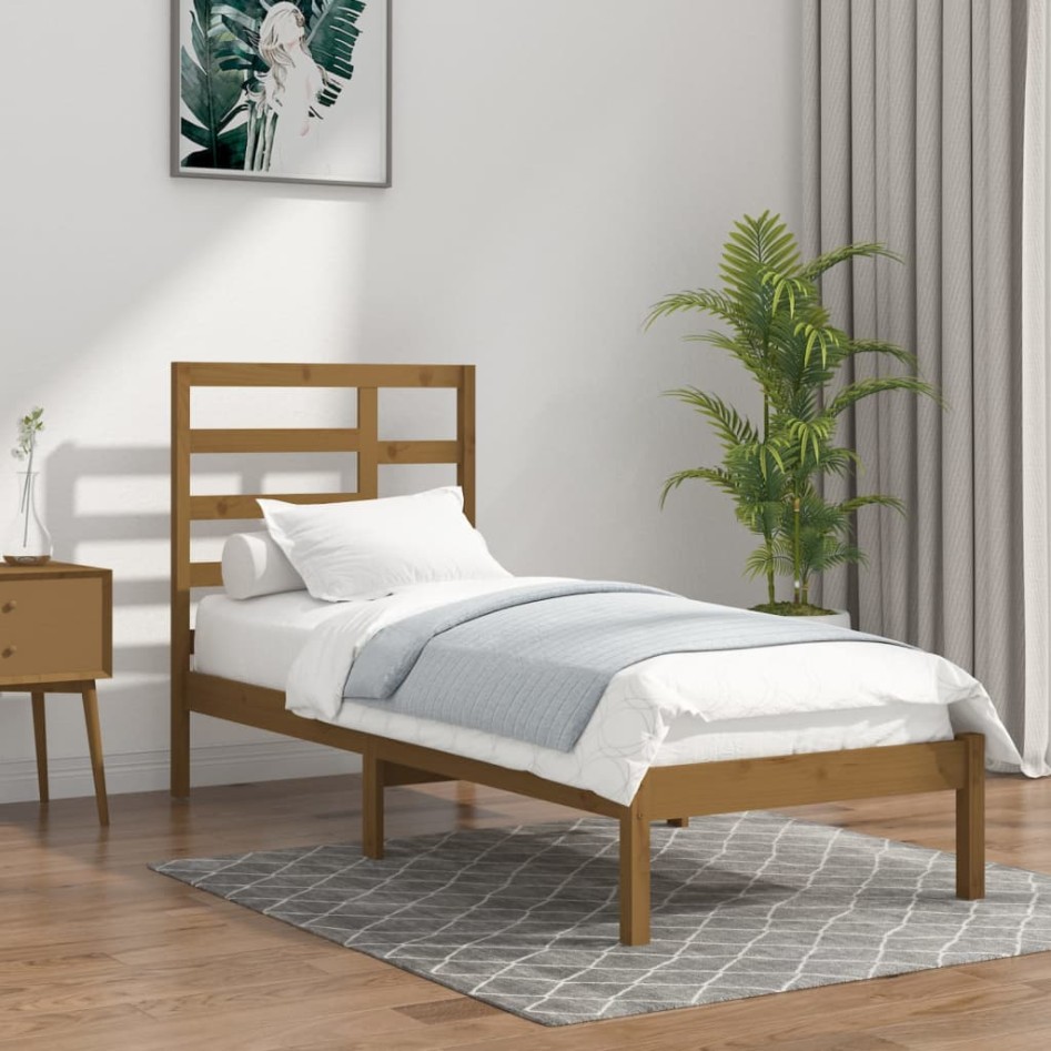 Estructura de cama madera maciza marrón miel 100x200