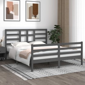 Estructura de cama de madera maciza de pino gris 160x200