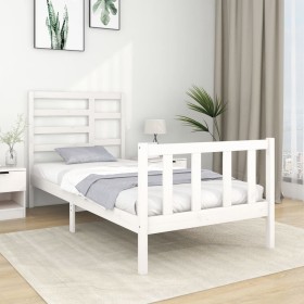 Estructura de cama individual madera maciza blanco 90x190