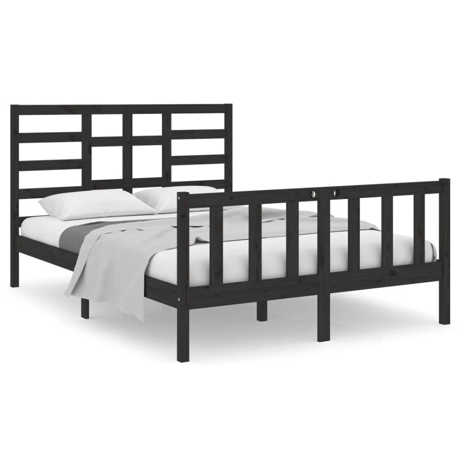 Estructura de cama de madera maciza negra 140x190