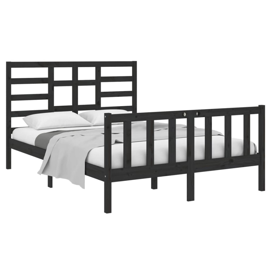 Estructura de cama de madera maciza negra 140x190