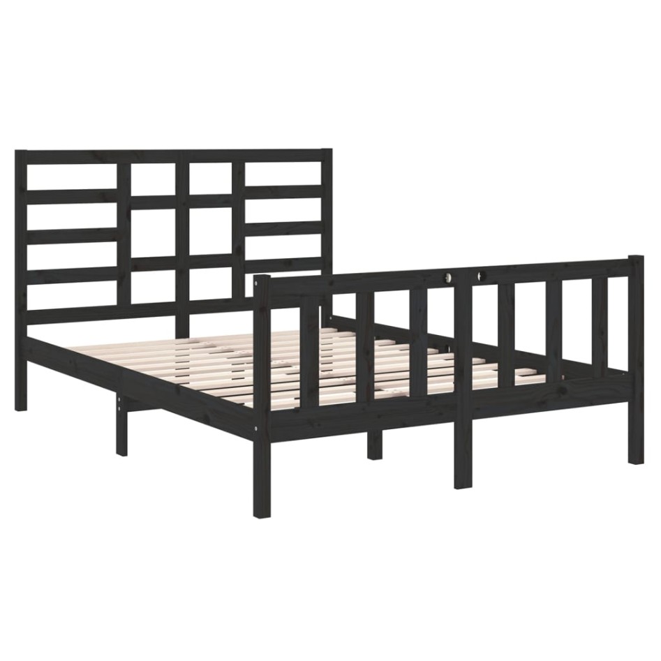 Estructura de cama de madera maciza negra 140x190