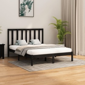 Estructura de cama de madera maciza negra 160x200