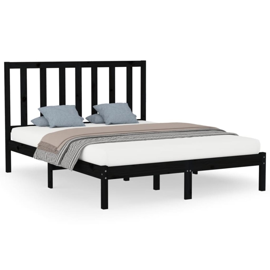 Estructura de cama de madera maciza negra 160x200