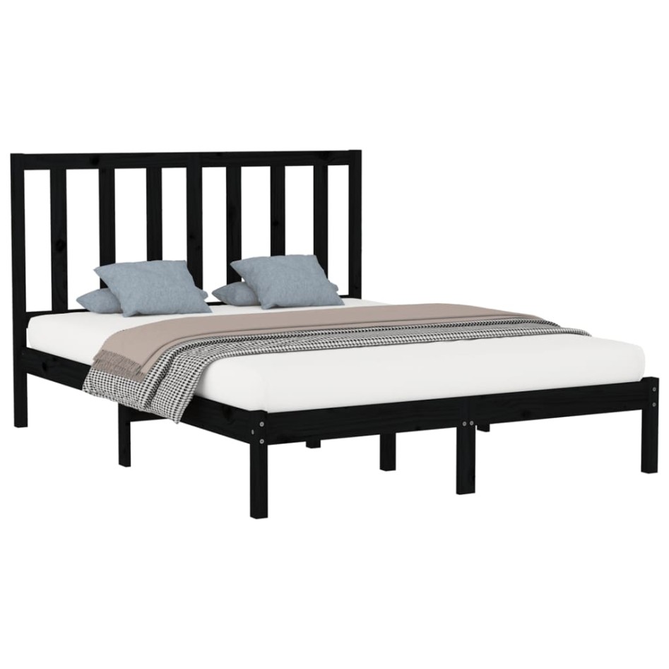 Estructura de cama de madera maciza negra 160x200