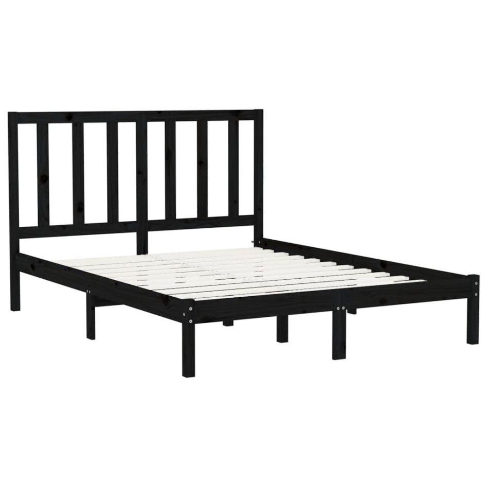 Estructura de cama de madera maciza negra 160x200