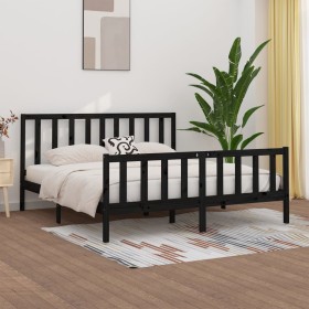 Estructura de cama madera maciza negro Supe King 180x200