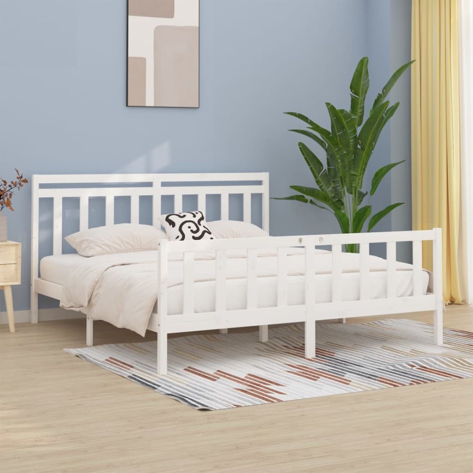Estructura de cama madera maciza de pino blanco 200x200