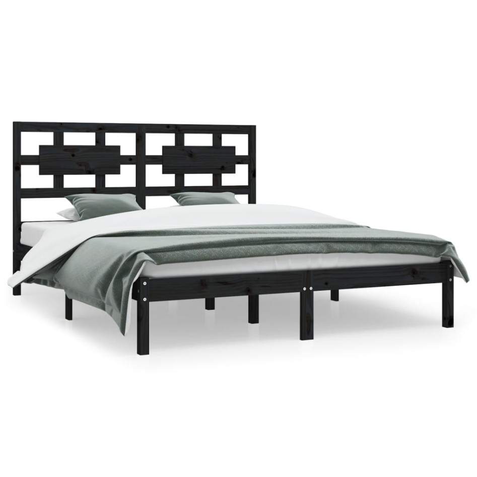 Estructura de cama de madera maciza de pino negra 160x200