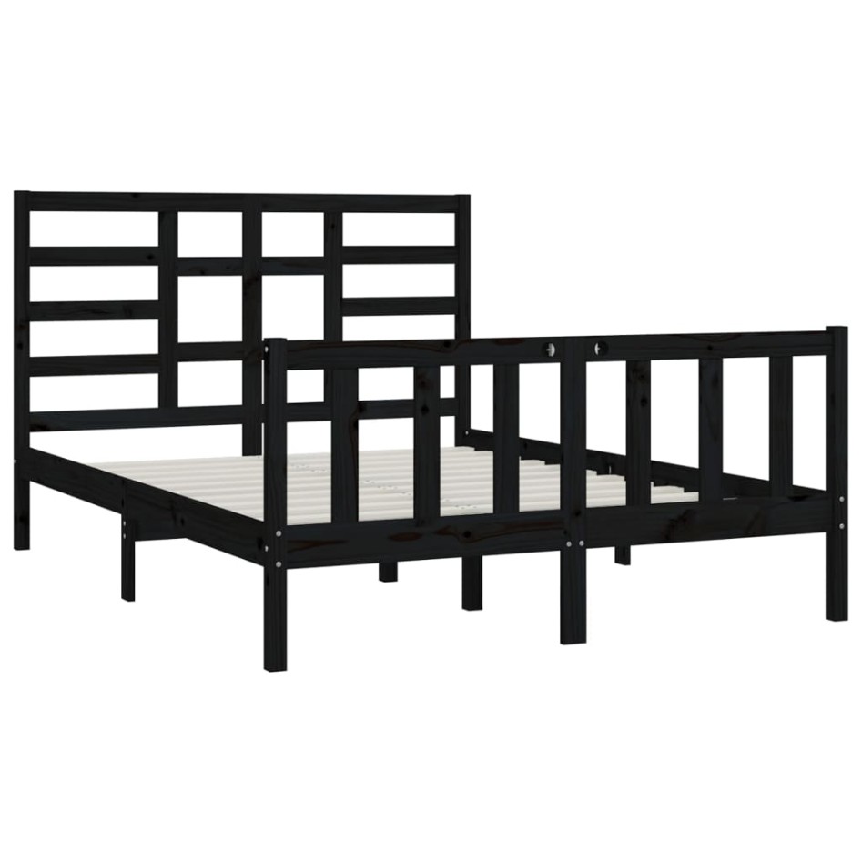 Estructura de cama de madera maciza negra 140x200