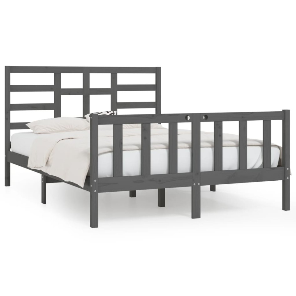 Estructura de cama madera maciza gris King Size 150x200