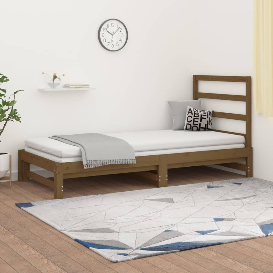 Sofá cama extraíble madera maciza de pino marrón 2x(90x200)