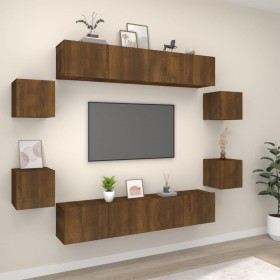 Set de muebles para TV 8 pzas madera contrachapada roble