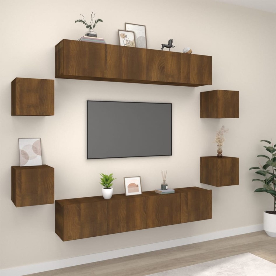 Set de muebles para TV 8 pzas madera contrachapada roble