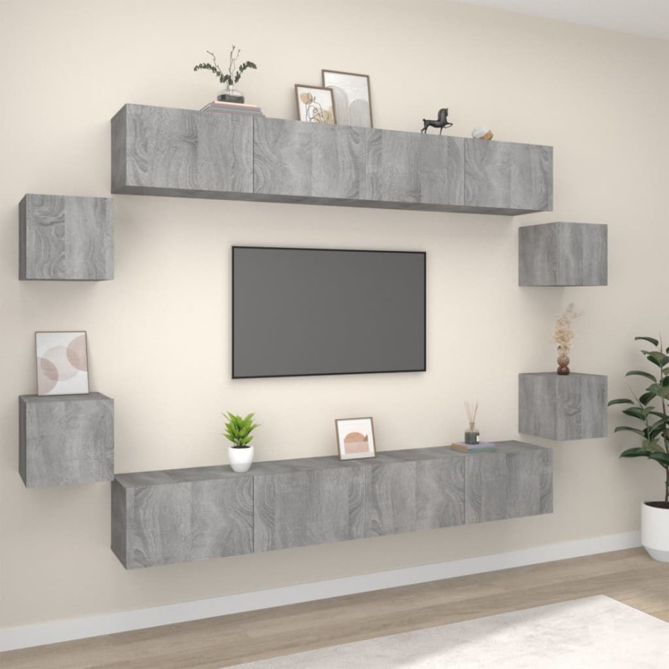 Set de muebles para TV 8 pzas madera contrachapada gris