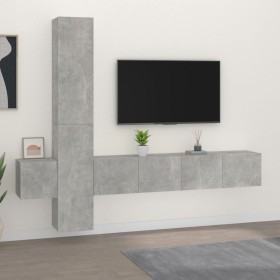 Set de muebles de TV 5 pzas madera contrachapada gris