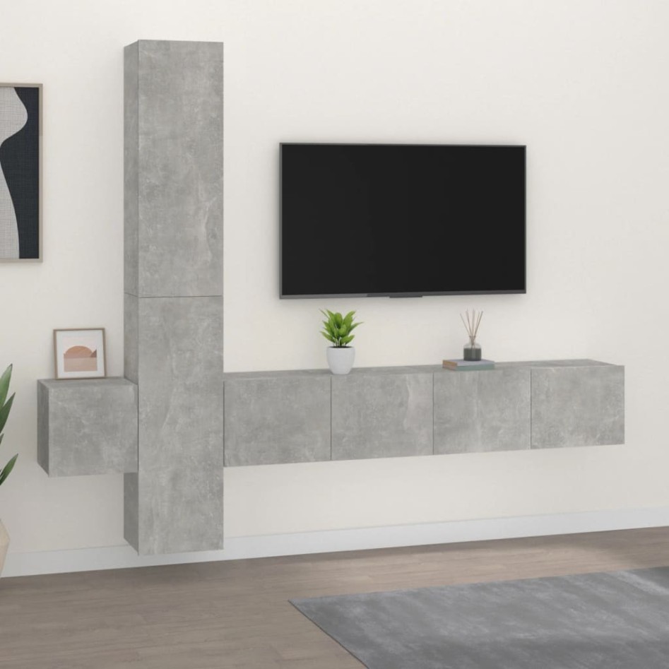 Set de muebles de TV 5 pzas madera contrachapada gris