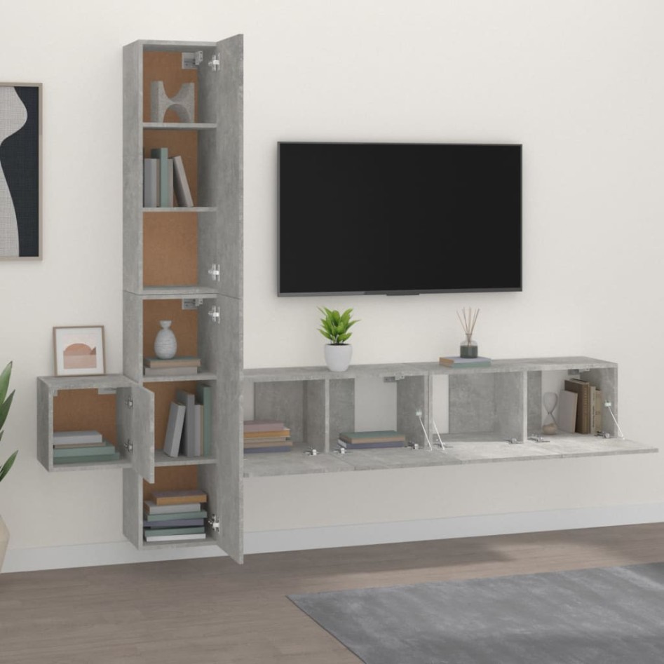 Set de muebles de TV 5 pzas madera contrachapada gris