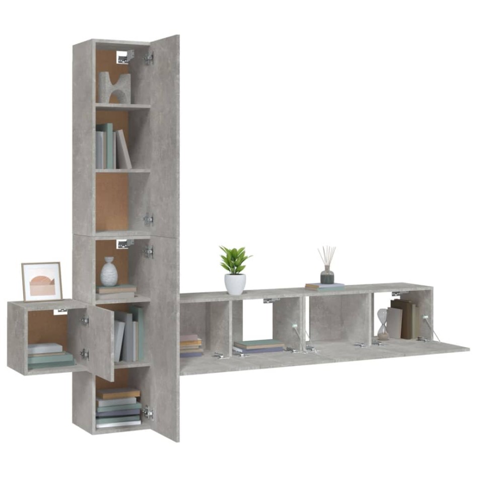 Set de muebles de TV 5 pzas madera contrachapada gris